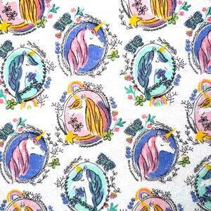 Unicorn Portraits Super Snuggle Cotton Flannel - 1/2 Yd - Rainbows, Butterflies